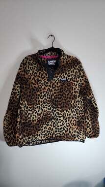 Lands' End Women's Heritage Fleece Snap Neck Leopard Print Pullover